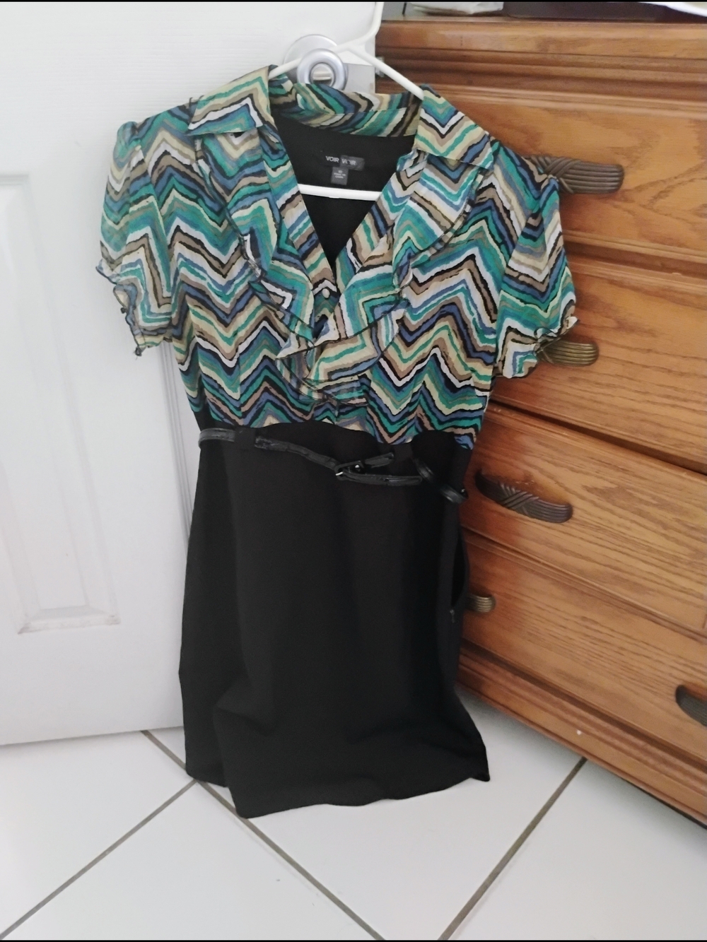 Voir Voir Black Dress with Teal Chevron Top